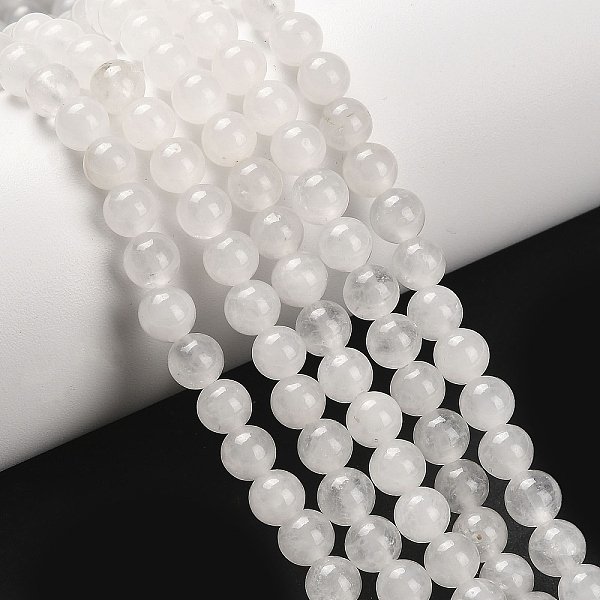 Natural White Jade Round Bead Strands, 6-6.5Mm, Hole: 1Mm, About 60-63Pcs/Strand, 15 Inch-image