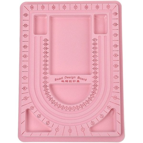 Flocking Pe Bead Design Boards, Bracelet Design Board, With Graduated Measurements, Diy Beading Jewelry Making Tray, Rectangle, Pink, 32.7X24X1.55Cm-image
