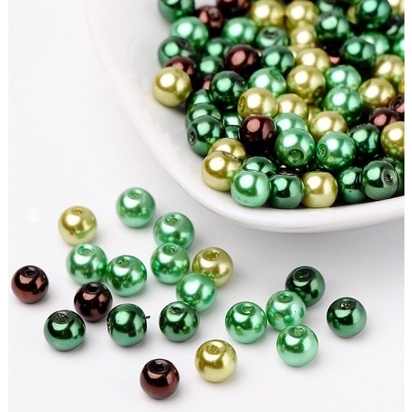 Choc-Mint Mix Pearlized Glass Pearl Beads, Mixed Color, 6Mm, Hole: 1Mm, About 200Pcs/Bag-image