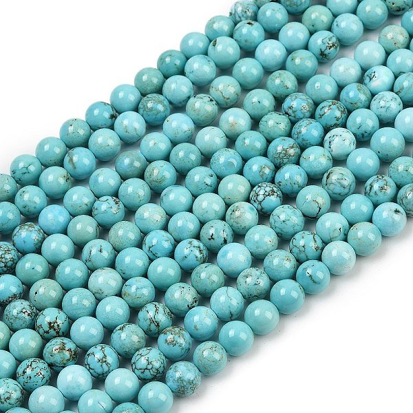 Fili Di Perline Di Magnesite Naturale, Tinti E Riscaldato, Tondo, Ciano, 8Mm, Foro: 1 Mm, Circa 48Pcs/Filo, 15.15 Pollice (38.5 Cm)-image