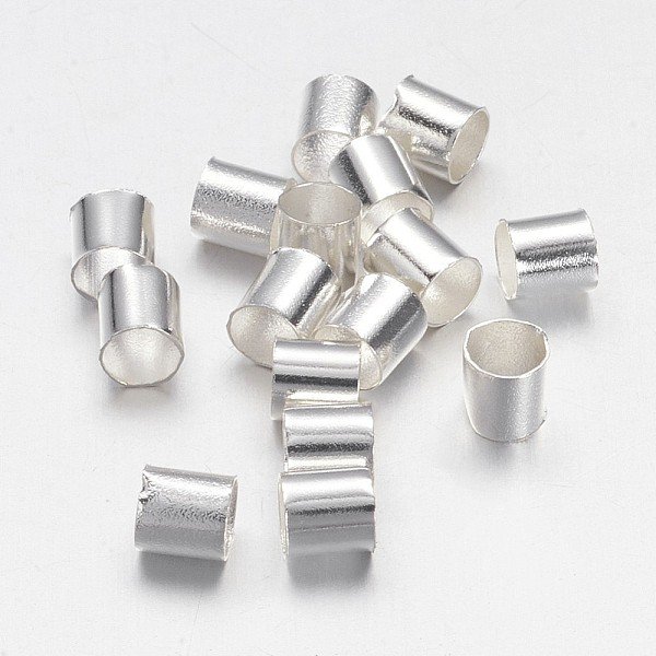 Messing Crimpperlen, Tube, Cadmiumfrei Und Nickel Frei Und Bleifrei, Silberfarben Plattiert, 3X3 Mm, Bohrung: 2.5 Mm, 400 StüCk / 10 G-image