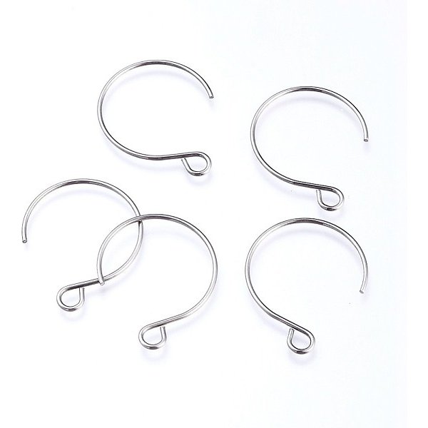 Tarnish Resistant 304 Stainless Steel Earring Hooks, With Horizontal Loop, Balloon Ear Wire, Stainless Steel Color, 23-34X18-19X0.8Mm, Hole: 2Mm, 20 Gauge, Pin: 0.8Mm-image