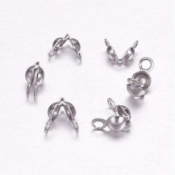 Tarnish Resistant 304 Stainless Steel Bead Tips, Calotte Ends, Clamshell Knot Cover, Stainless Steel Color, 4X7.5Mm, Hole: 1Mm-image