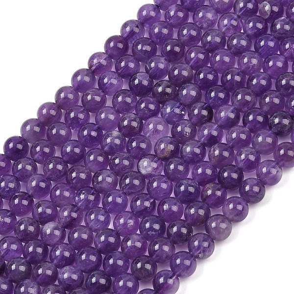 Abalorios De Amatista Natural Hebras, Redondo, 6Mm, Agujero: 1 Mm, Aproximamente 60-65 Pcs / Cadena, 15.08'' (38.3 Cm)-image