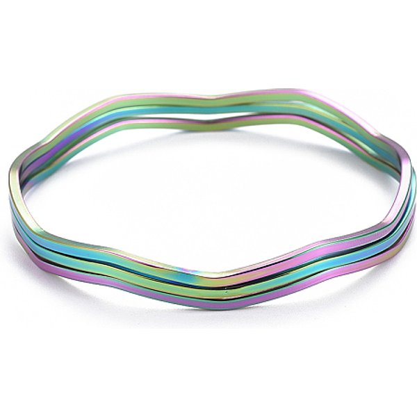 Set Di Bracciali In Acciaio Inossidabile Fashion 201, Colore Arcobaleno, 2-5/8 Pollice (6.8 Cm), 3 Pc / Set-image