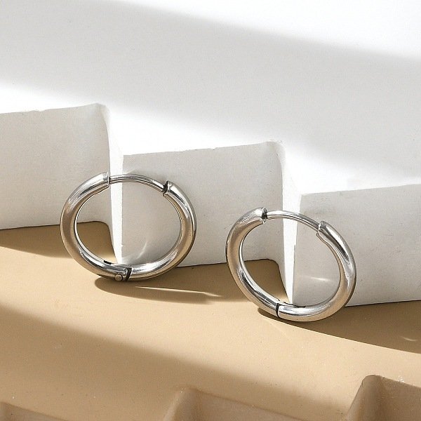 Tarnish Resistant 202 Stainless Steel Huggie Hoop Earrings, Hypoallergenic Earrings, With 316 Surgical Stainless Steel Pin, Stainless Steel Color, 10 Gauge, 17X2Mm, Pin: 1Mm, Inner Diameter: 12Mm-image