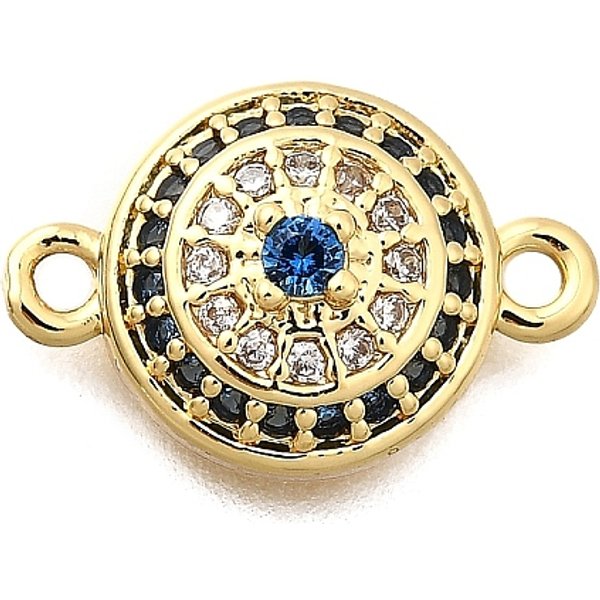 Brass Micro Pave Blue And Clear Cubic Zirconia Connector Charms, Eye Links, Real 18K Gold Plated, 10X15X4.5Mm, Hole: 1.2Mm-image