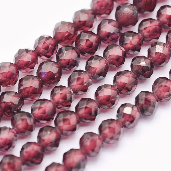 Natural Garnet Beads Strands, Round, Faceted, Red, 3Mm, Hole: 0.5Mm, About 135Pcs/Strand, 15.5 Inch(39.5Cm)-image
