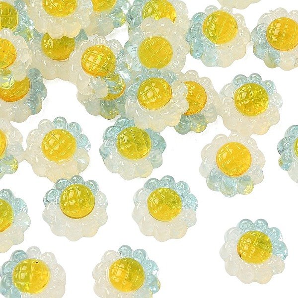 Durchscheinende Harzperlen, Sonnenblume, Mit Emaille, Ton Zwei, Hologramm, Blau, 12X6 Mm, Bohrung: 2 Mm-image