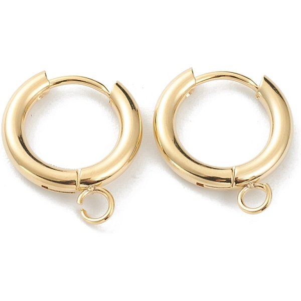201 Stainless Steel Huggie Hoop Earring Findings, With Horizontal Loop And 316 Surgical Stainless Steel Pin, Real 24K Gold Plated, 18X15X2.5Mm, Hole: 2.5Mm, Pin: 1Mm-image
