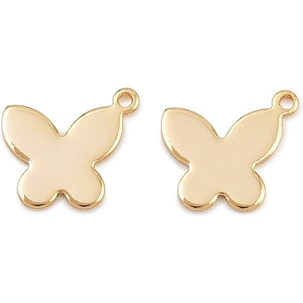 Brass Charms, Long-Lasting Plated, Nickel Free, Real 18K Gold Plated, Butterfly, 7.5X9X0.5Mm, Hole: 0.8Mm-image