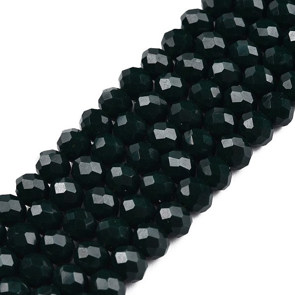 Opaque Solid Color Glass Beads Strands, Faceted, Rondelle, Dark Green, 4X3Mm, Hole: 0.4Mm, About 110-115Pcs/Strand, 39-40Cm-image