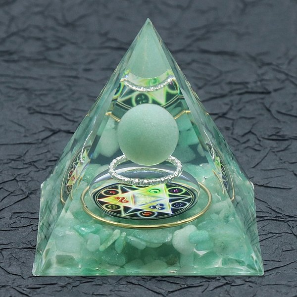 Pyramide d'orgonite en résine, générateur d'énergie aventurine verte, pour réduire le stress, la méditation de guérison, attirer la richesse, décor de chambre porte-bonheur, 60x60x60mm