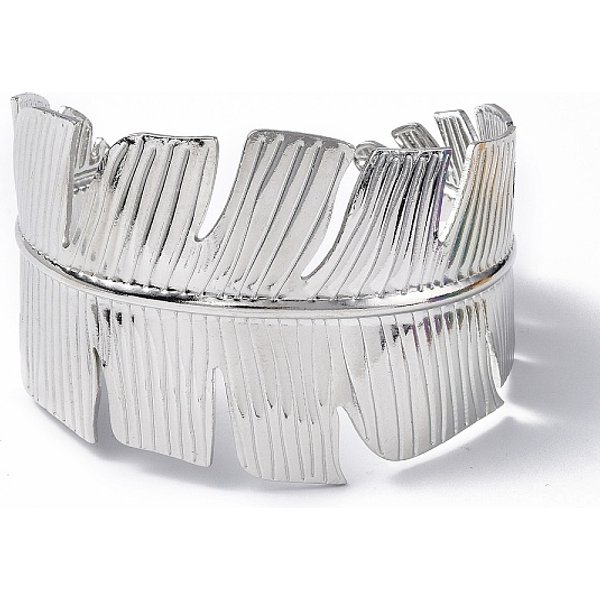 Non-Tarnish 304 Stainless Steel Feather Open Cuff Bangle For Women, Stainless Steel Color, Inner Diameter: 2-1/8X2-3/8 Inch(5.35Cmx6Cm)-image