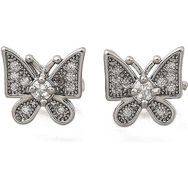 Messing Micro Pave Klare Zirkonia Folie Charms, Schmetterling, Platin Farbe, 9X10X7.5 Mm, Bohrung: 7.5X2 Mm-image