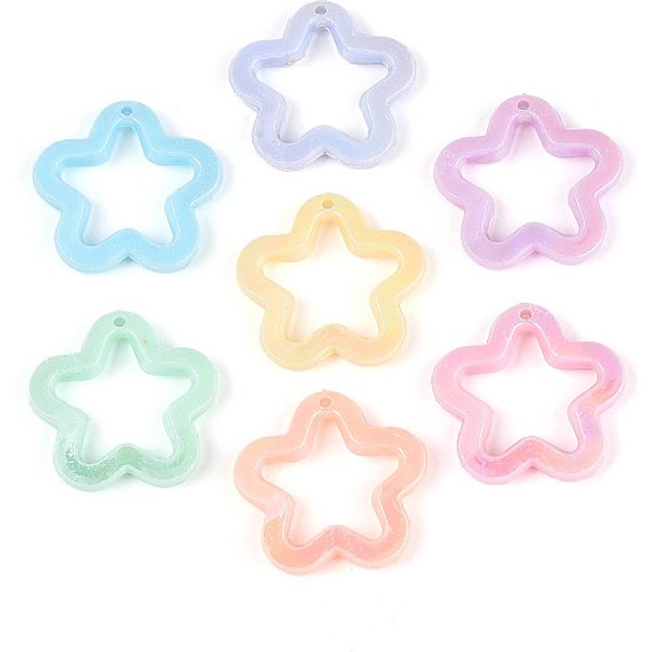 Opaque Acrylic Pendants, Ab Color Plated, Flower, Mixed Color, 30X30.5X5Mm, Hole: 1.8Mm-image