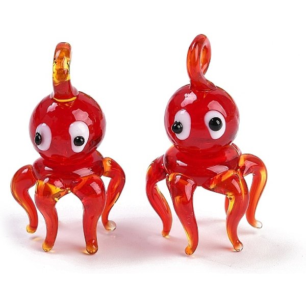 Colgantes Artesanales De Lampwork, Encantos De Pulpo, Rojo, 31-35X17-20.5X15-20Mm, Agujero: 3-4.5 Mm-image