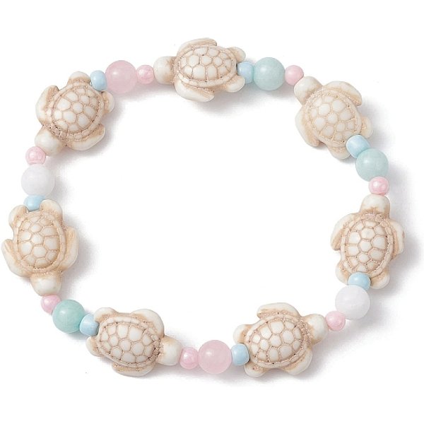 Dyed Natural Malaysia Jade & Synthetic Turquoise Turtle Beaded Stretch Bracelets, Ocean Theme Bracelet, Inner Diameter: 2-3/8 Inch(6Cm)-image