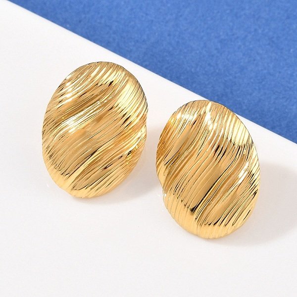 Ovale Ohrstecker Aus 304 Edelstahl Mit Streifen, Ionenbeschichtung (Ip), Echtes 18K Vergoldet, 21X15.5 Mm-image