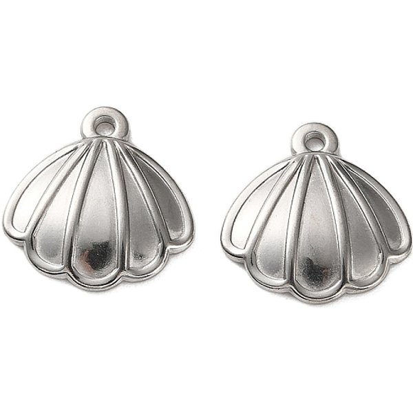 304 Stainless Steel Pendants, Shell Shape, Stainless Steel Color, 17X16X3Mm, Hole: 1.6Mm-image