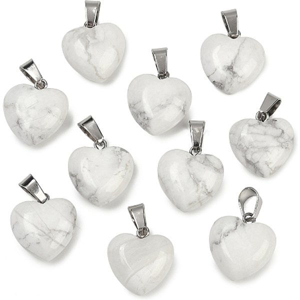 Natural Howlite Pendants, With Platinum Brass Loops, Heart, 18-19X15-15.5X7-10Mm, Hole: 6X2.5-3Mm-image