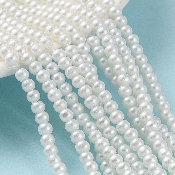 Baking Painted Pearlized Glass Pearl Round Bead Strands, White, 4-5Mm, Hole: 1Mm, About 210Pcs/Strand, 31.4 Inch-image