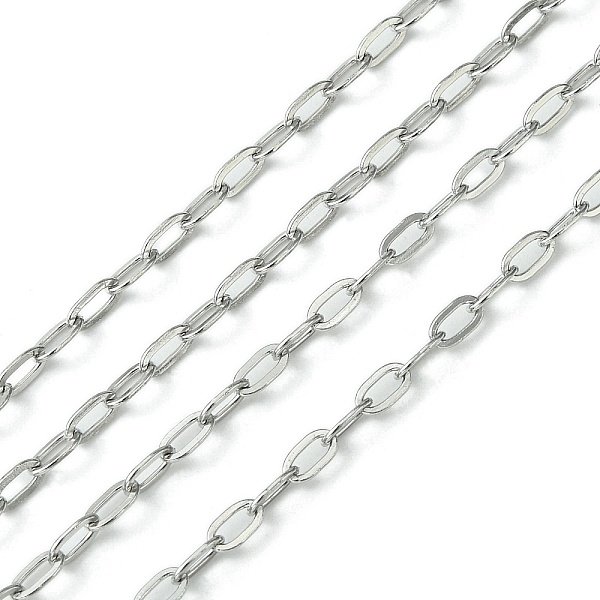 Tarnish Resistant 304 Stainless Steel Cable Chains, Soldered, Flat Oval, Stainless Steel Color, 5X2.5X0.6Mm-image