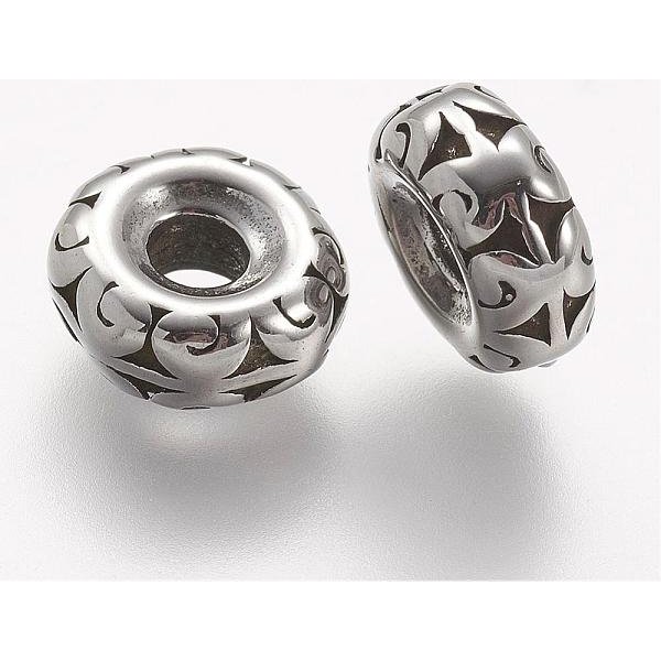 Billes en acier inoxydable 304, rondelle, argent antique, 10x4mm, Trou: 3mm