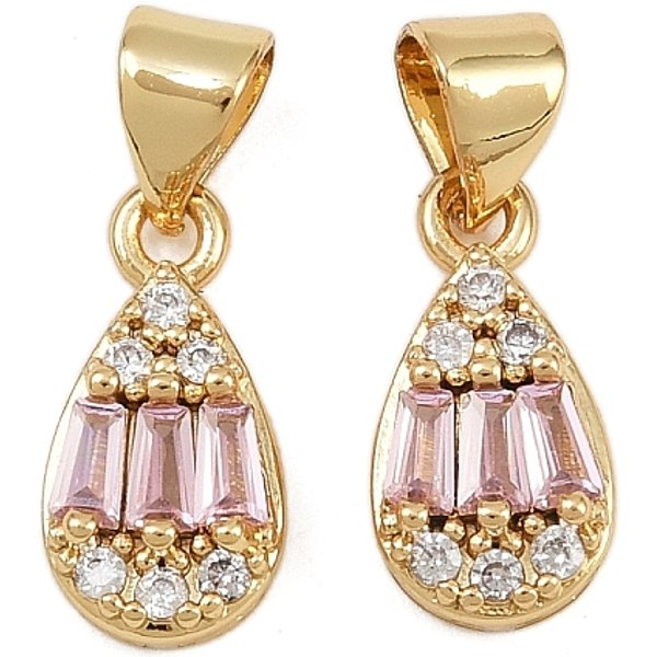 Breloques En Laiton Avec Zircone Cubique De Micro Pave, Larme, VéRitable 16K Plaqué Or, 13.5X7X4.5Mm, Trou: 4.5X3.5Mm-image