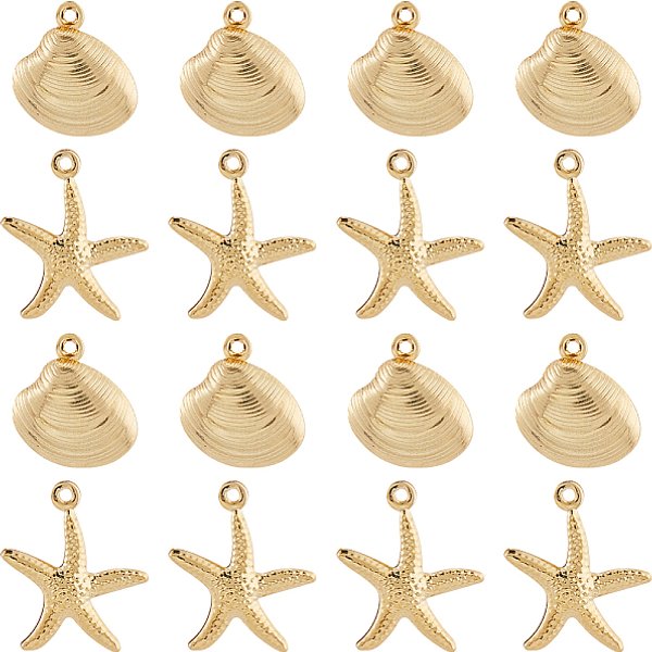 64 StüCk 2 Stile 316 Chirurgischer Edelstahl AnhäNger, Muschelform/Seestern-AnhäNger, Golden, 14-18.5X13.5-15.5X2.5-4 Mm, Bohrung: 1-1.2 Mm, 32Pcs / Style-image