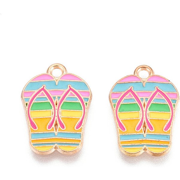 Beach Theme Alloy Enamel Pendants, Light Gold, Flip Flops, 19.1X13.3X1Mm, Hole: 1.8Mm-image