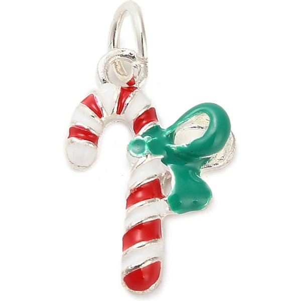 Weihnachtsmotive Legierung Emaille AnhäNger, Mit Sprungring, Zuckerstange, 21.5X14.5X4 Mm, Bohrung: 5 Mm-image