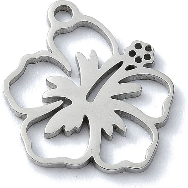 Pendentifs En Acier Inoxydable 304 Anti-Ternissement, Coupe Au Laser, Breloques De Fleurs, Couleur Inoxydable, 14X13X1Mm, Trou: 1Mm-image