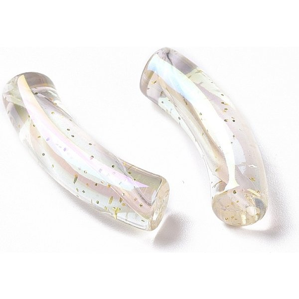 Placage Uv Perles Acryliques Transparentes IriséEs, Avec De La Poudre De Paillettes, Tube Incurvé, Clair, 32-33X10X8Mm, Trou: 1.6Mm-image
