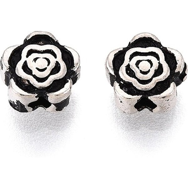 925 Sterling Silber Perlen, Blume, Antik Silber Farbe, 5.5X5.5X3 Mm, Bohrung: 1-1.2 Mm-image