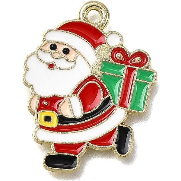 Pendente Smaltati In Lega, Oro, Serie Di Natale, Babbo Natale, 22X18X1Mm, Foro: 1.6 Mm-image