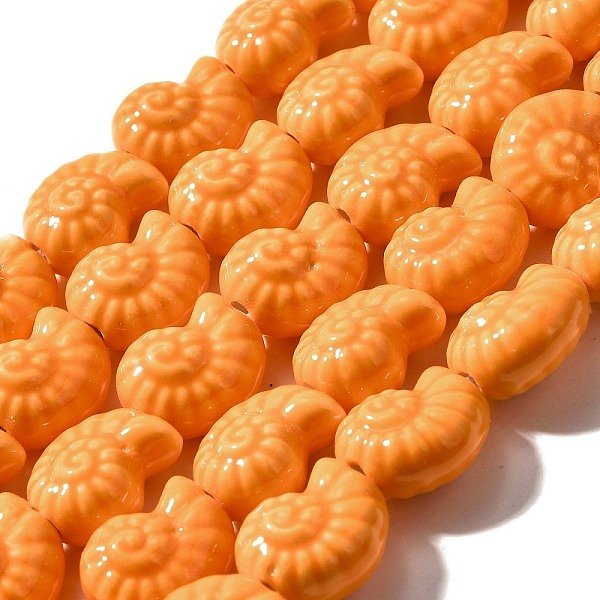 Abalorios De La Porcelana Hecha A Mano Hilos, Concha De Caracol, Naranja, 14.5-15X12.5X9Mm, Agujero: 2 Mm, Aproximamente 25 Pcs / Cadena, 35.9-36 Cm-image
