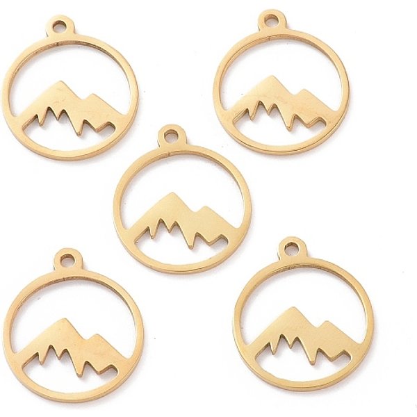 201 Stainless Steel Laser Cut Pendants, Mountain, Golden, 17X14.5X1Mm, Hole: 1.5Mm-image