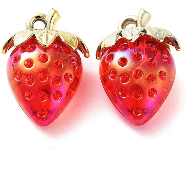 Transparent Acrylic Pendant, Strawberry, Red, 32x23x14.5mm, Hole: 2.5mm