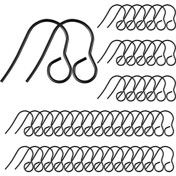 100Pcs Ion Plating(Ip) 316 Stainless Steel Hypoallergenic French Earring Hooks, Flat Earring Hooks, Ear Wire, With Horizontal Loop, Black, 18Mm, Hole: 4.6Mm, 20 Gauge, Pin: 0.7Mm-image