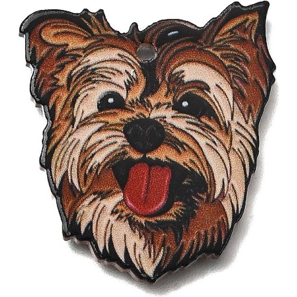 Pendenti Acrilici Stampati, Cane, Sella Marrone, 31X28X2Mm, Foro: 1.8 Mm-image