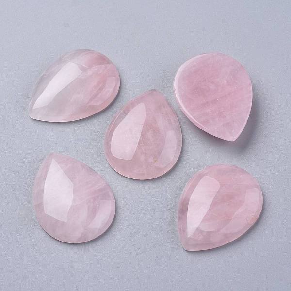 Rosa Naturale Cabochon Di Quarzo, Lacrima, 40X30X8Mm-image