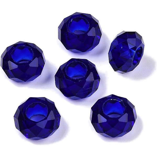 Glass European Beads, Large Hole Beads, No Metal Core, Rondelle, Medium Blue, 14X8Mm, Hole: 5Mm-image