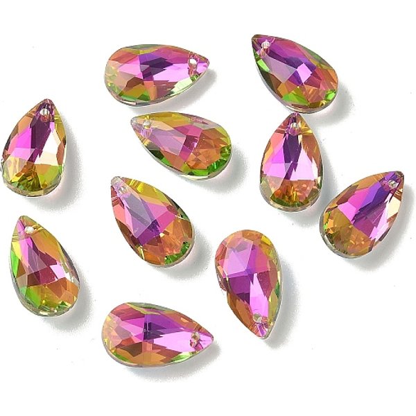 Faceted Teardrop Glass Pendants, Deep Pink, 16X9X5Mm, Hole: 1Mm-image