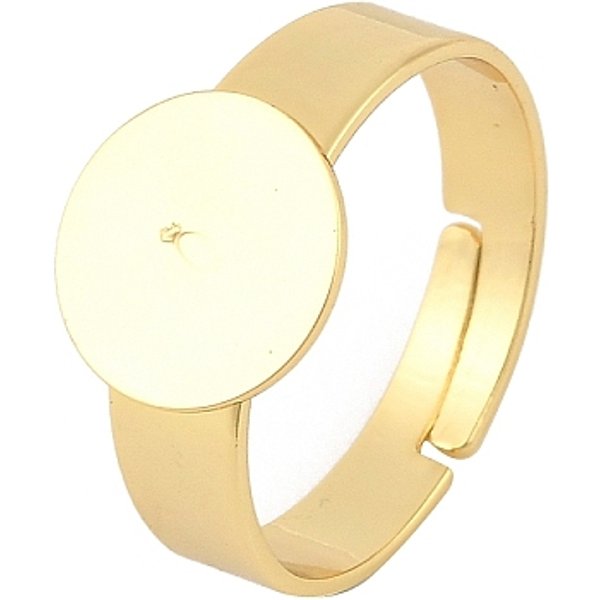 Verstellbare Fingerringe Aus Messing, Flache Runde Pad-Ring-Basiseinstellungen, Langlebig Plattiert, Gestell, Bleifrei Und Cadmium Frei, Echtes 18K Vergoldet, Fach: 10 Mm, 3.5 Mm, Uns GrößE 6 3/4 (17.1Mm)-image