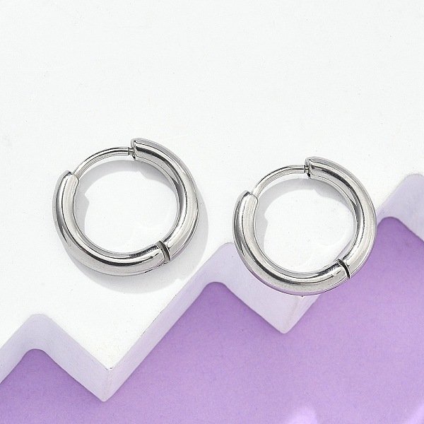 Tarnish Resistant 304 Stainless Steel Huggie Hoop Earrings, Hypoallergenic Earrings, With 316 Surgical Stainless Steel Pin, Stainless Steel Color, 10 Gauge, 16X2.5Mm, Pin: 1Mm, Inner Diameter: 10Mm-image