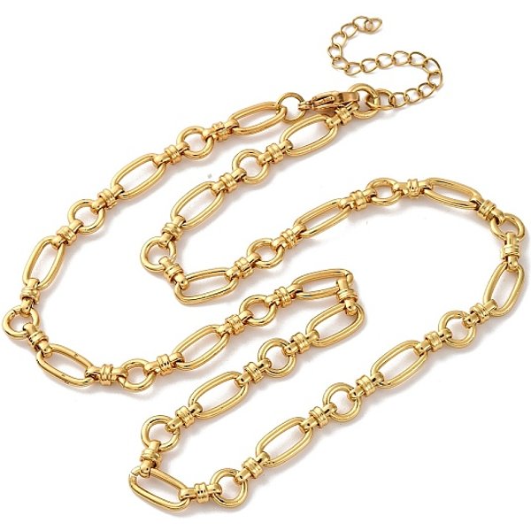Colliers à Maillons Ovales Et Annulaires En Acier Inoxydable 304 Avec Placage Ionique (Ip) Pour Femmes, VéRitable 18K Plaqué Or, 17.52 Pouce (44.5 Cm)-image