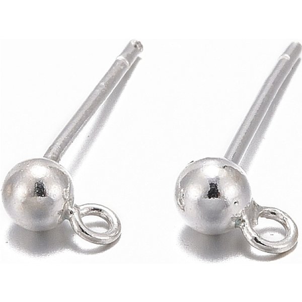 925 Sterling Silver Ear Stud Findings, Earring Posts With 925 Stamp, Silver, 14Mm, Head: 6X3Mm, Hole: 1Mm, Pin: 0.7Mm-image