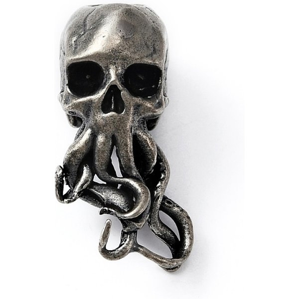 Messing EuropäIschen Perlen, GroßLoch Perlen, Totenkopf-Oktopus, Antik Silber Farbe, 28.5X15X16.5 Mm, Bohrung: 6 Mm-image
