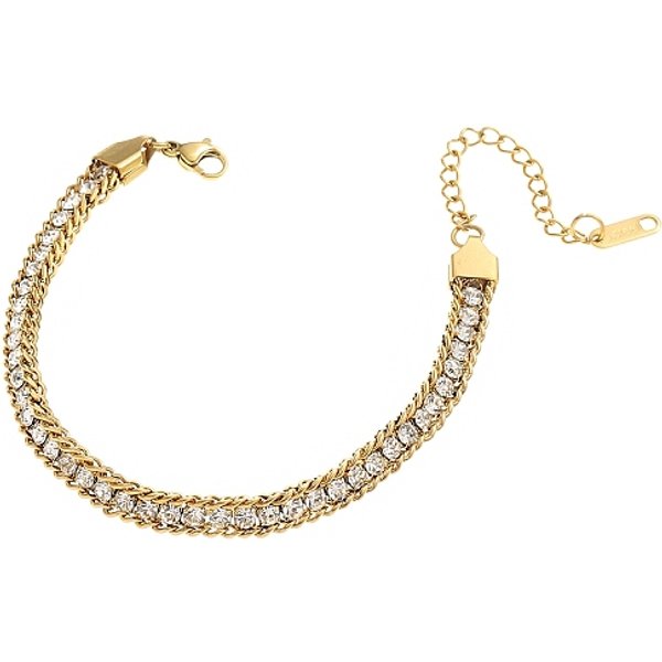 304 Stainless Steel Rhinestone Cup Chain Bracelets For Woman, Golden, 7-1/8 Inch(18Cm)-image